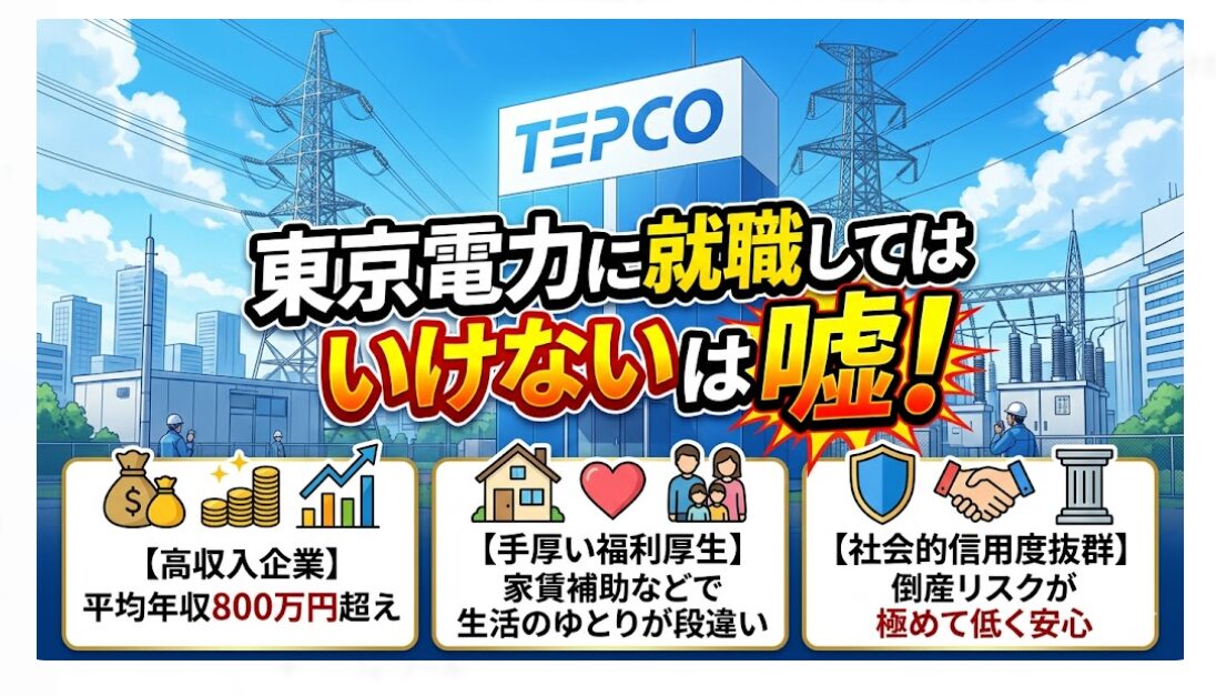 「就職してはいけない」は嘘。東電は年収800万超、安定した優良企業です。噂に惑わされず、正しい情報に基づき判断してください。