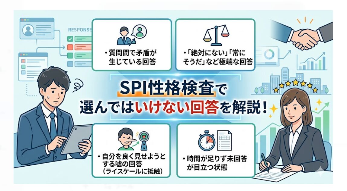 SPI性格検査は極端な嘘や矛盾、未回答が最大のNGです。仕事中の自分を基準にし、直感と一貫性を持ってテンポ良く回答することが選考突破の鍵となります。