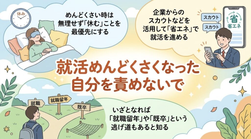 就活めんどくさくなった自分を責めないで。心を守るのが最優先。新卒就活以外の手段もあることを知ろう。