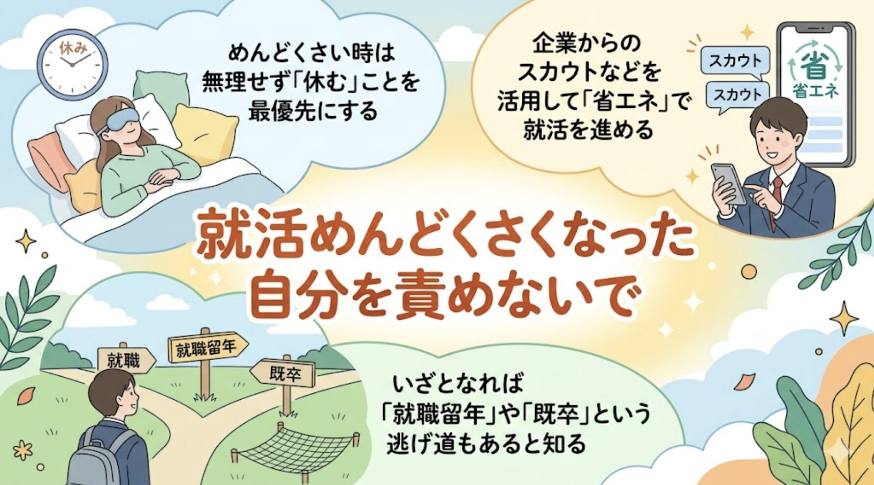 就活めんどくさくなった自分を責めないで。心を守るのが最優先。新卒就活以外の手段もあることを知ろう。